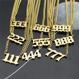 Gold stainless steel angel number necklaces collection with pendants from 111 to 999