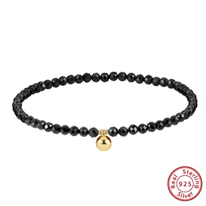 Elegant S925 sterling silver beaded anklet featuring a 14K gold plated ball charm.