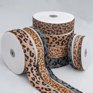 Detail of plush leopard print ribbons in various widths for DIY craft projects