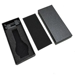 Set scatola per orologio rettangolare nera con inserto in schiuma e strumento per cinturino