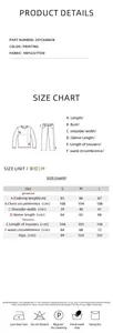 Detailed size chart for women's long-sleeve cotton pajama set with washing care icons