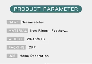 English product specification and parameter list for dreamcatcher home decoration