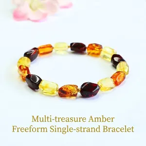 Natural Amber Bracelet Gold Blood Flower Amber Irregular Beaded Handwoven Ethnic Gemstone Jewelry For Women Men Gift