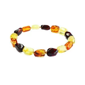 Natural amber bracelet featuring multi-color baroque beads with an organic look.