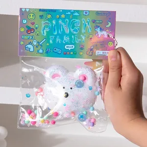 Bear-shaped decompression squishy toy with colorful beads in pixel art packaging
