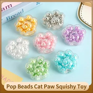 Creative Cat Paw Squeeze Toy With Colorful Beads Transparent Soft Silicone Stress Relief Toy For Adults Kids Gift