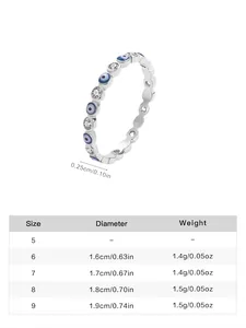 Guida taglie anello argento S925 occhio di Allah con diametro e misure di peso