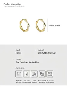 Detailed product specifications for 11mm S925 sterling silver Mobius gold hoop earrings