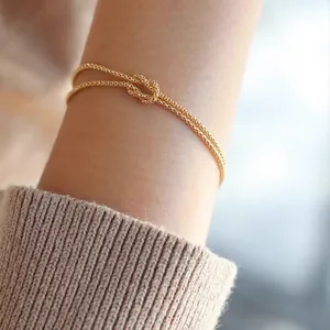 Elegant S925 sterling silver gold-plated Mobius knot double-strand bracelet for women