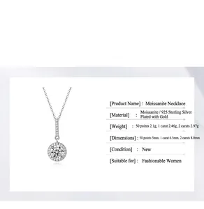 Detailed specifications of S925 sterling silver moissanite necklace with 1ct stone