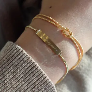 S925 sterling silver gold plated bracelet with engraved Always on My Mind bar charm
