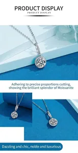 Exquisite 1-carat Moissanite round halo pendant necklace with 925 sterling silver chain