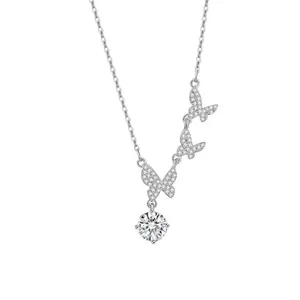 Elegant S925 sterling silver butterfly necklace with 1ct moissanite pendant charm