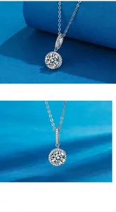 Detailed close-up of 1ct moissanite halo pendant necklace in S925 sterling silver
