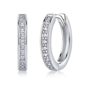 Elegant S925 sterling silver huggie hoop earrings featuring sparkling moissanite stones