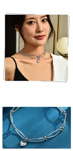 Detailed close-up of a silver heart pendant necklace with elegant double-strand chain