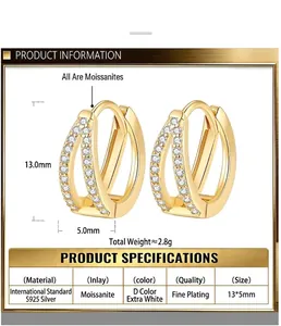 Product detail chart for double-layer V-shaped S925 silver earrings with moissanite inlay