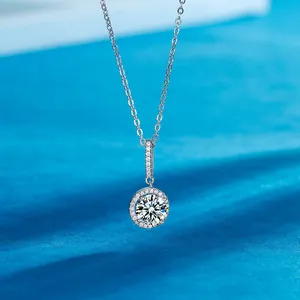 Elegant S925 sterling silver necklace featuring a sparkling 1-carat moissanite round pendant