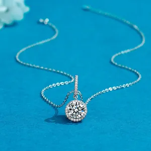 S925 sterling silver moissanite necklace with 1 carat round halo pendant collarbone chain