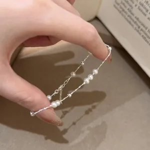 S925 Sterling Silver Natural Freshwater Pearl Starry Bracelet For Women Korean Gentle Minimalist Adjustable Jewelry Gift