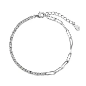 Bracciale tennis e a graffetta in argento S925 con zirconi scintillanti