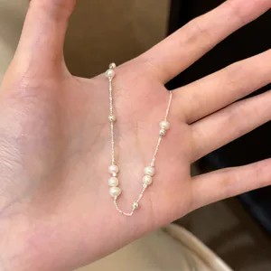 Dainty natural freshwater pearl starry sky bracelet in sterling silver for women