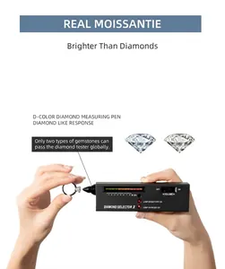 Professional diamond tester checking a high-quality moissanite ring for authenticity.