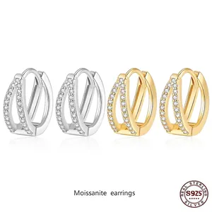 925 Sterling Silver Double Layer V-Shaped Moissanite Stud Earrings D Color Minimalist Geometric Fashion Jewelry For Women