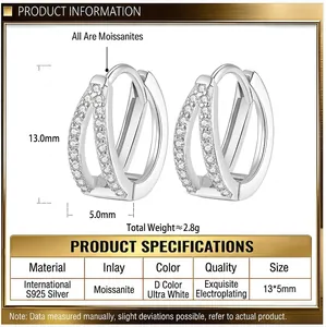Minimalist S925 sterling silver V-shaped hoop earrings with moissanite stones pave