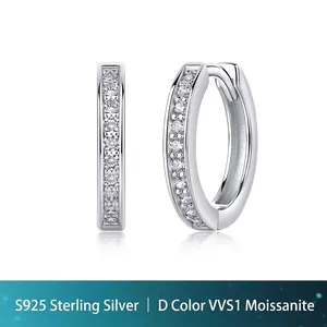 S925 Sterling Silver Moissanite Hoop Earrings Minimalist Light Luxury Office D VVS1 Jewelry For Women
