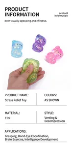 Close-up of glitter bear squishy toy being squeezed to show slow rebound texture