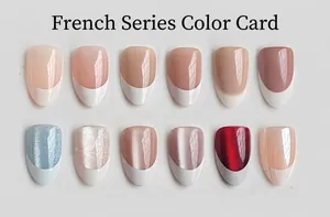 French style color palette for handmade almond press-on nails in various shades