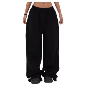 Loose fit black American style street dance sweatpants for women with wide leg design