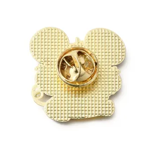Detailed back view of a gold alloy animal brooch featuring a butterfly clutch pin fastener