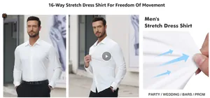 Detailed view of white men's high stretch dress shirt showing its premium fabric flexibility.