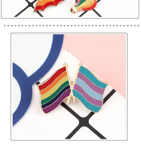 Detailed macro view of vibrant rainbow flag enamel pin badge with drip oil finish