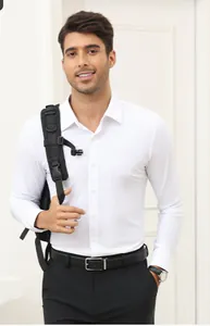Professional men's white long sleeve dress shirt with high elasticity and seamless design