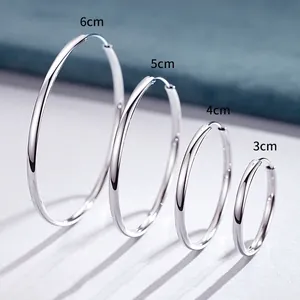 Boucles d'Oreilles Créoles Larges en Argent Fin 999 pour Femmes Minimaliste Poli Miroir Rond Cercle Bijoux de Mode Cadeau