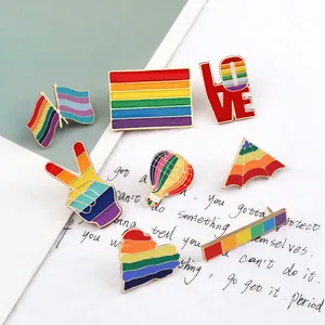 Creative rainbow enamel pins set for backpack decoration with heart and flag designs