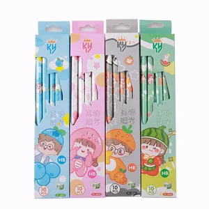 Pack of 10 pieces HB wooden pencils with cute cartoon character design for kids