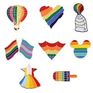 Collection of colorful rainbow enamel pins and alloy badges for backpack decoration