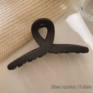 Detailed close-up view of a large 11.5cm matte black shark hair claw clip for women