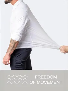 High stretch white long sleeve business shirt for men showcasing freedom of movement