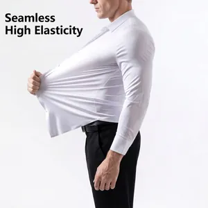 Premium high-stretch white long-sleeve business shirt for men with a seamless design
