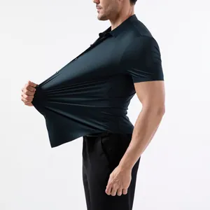 Polo pour hommes à haute élasticité, manches courtes, sans couture, vert foncé
