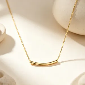 Minimalistische Edelstahl Halskette Mit Gebogenem Rohranhänger Für Damen Geometrische Linie Schlüsselbeinkette Modeschmuck