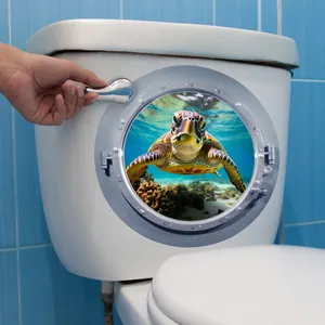 Creative 3D sea turtle submarine porthole wall sticker for bathroom toilet decoration