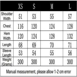 Size chart for women's minimalist loose shirt with XS to L measurements table.