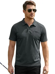 Atmungsaktives dunkelgraues Mesh-Poloshirt für Herren mit Tasche für den Sommer
