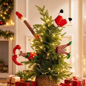 Whimsical Christmas Tree Elf Legs Decoration Polyester Plush Santa Claus Legs Hanging Ornament Holiday Party Home Decor